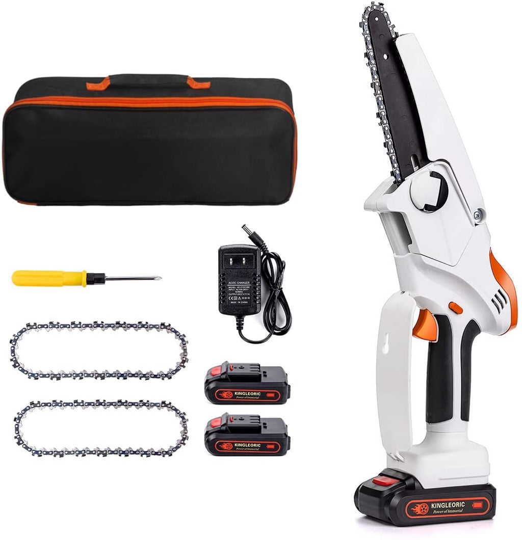 KINGLEORIC mini Chainsaw 6 inch cordless battery chainsaw 6 inch man woman electric mini chain saw with batteries and charger